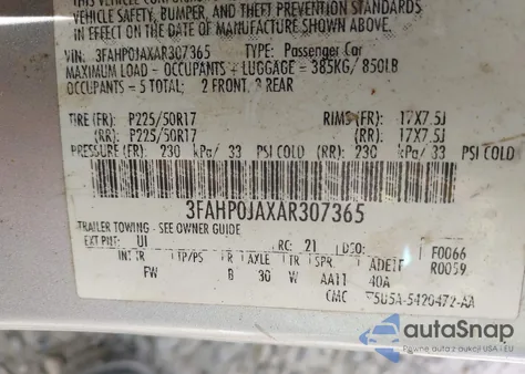 2010 Ford Fusion Sel из США, поврежденный, VIN 3FAHP0JAXAR307365